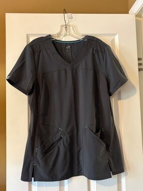 Pewter Gray Medical Scrub Top with Accent Stitching